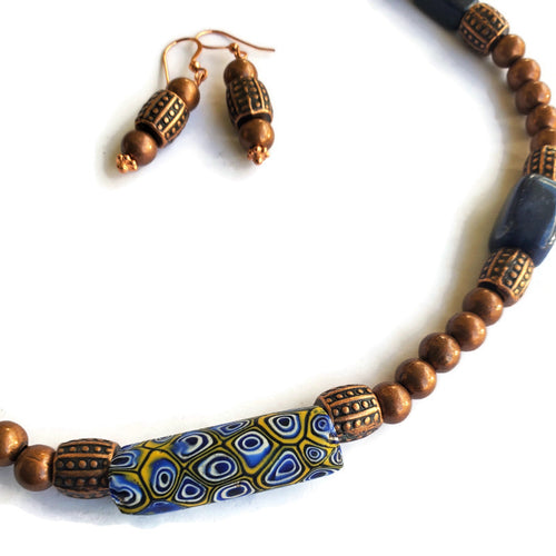 Venetian Trade Bead Necklace with Sodalite & Copper