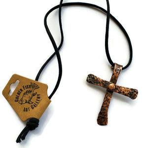 Hammered Copper Cross Pendant Necklace