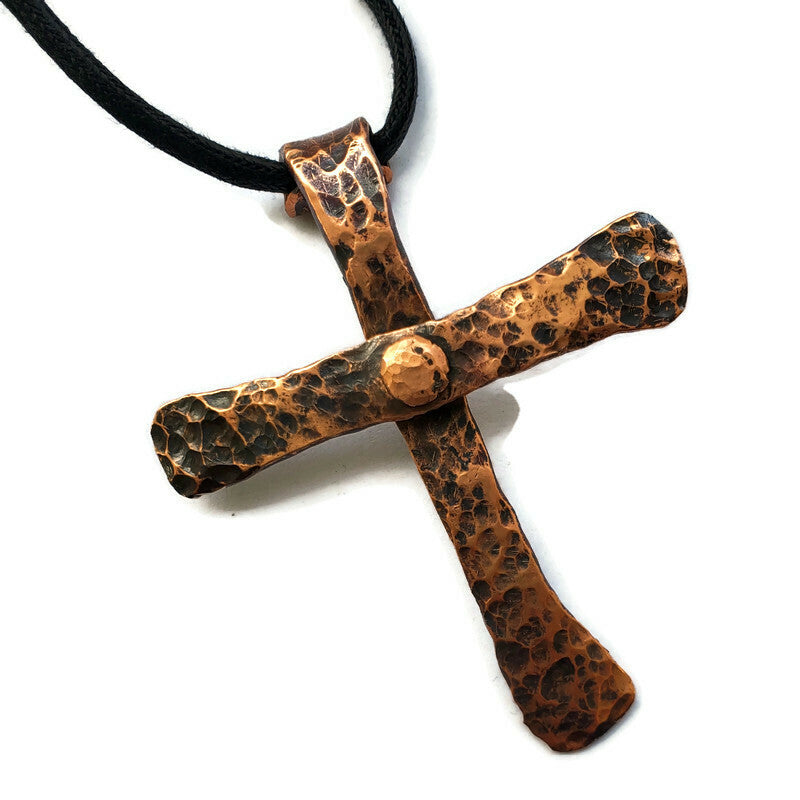 Hammered Copper Cross Pendant Necklace