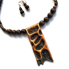 Forged Copper Pendant Necklace with Matching Earrings