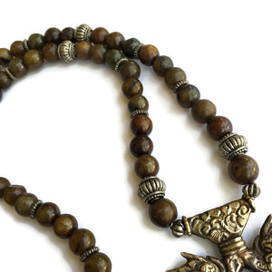 Antique Tibetan Amber & Silver Pendant Necklace