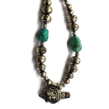Antique Tibetan Silver Pendant Necklace with Turquoise