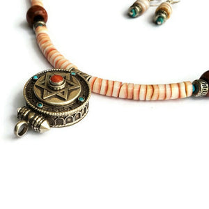 Antique Tibetan Silver Box Pendant Necklace