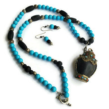 Antique Tibetan Snuff Bottle Necklace with Turquoise